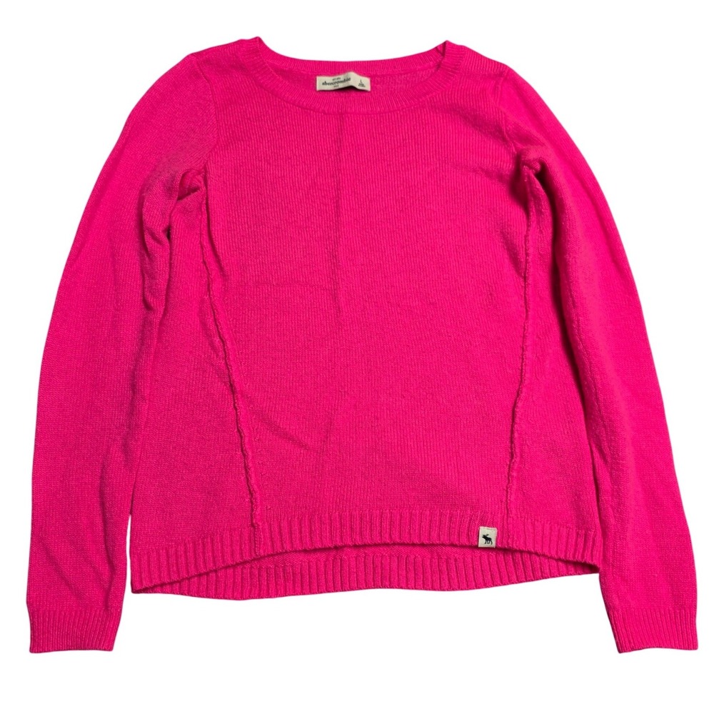 Abercrombie Pullover Sweater Girl's Size L Hot Pink Wool Blend‎ Exposed Seam